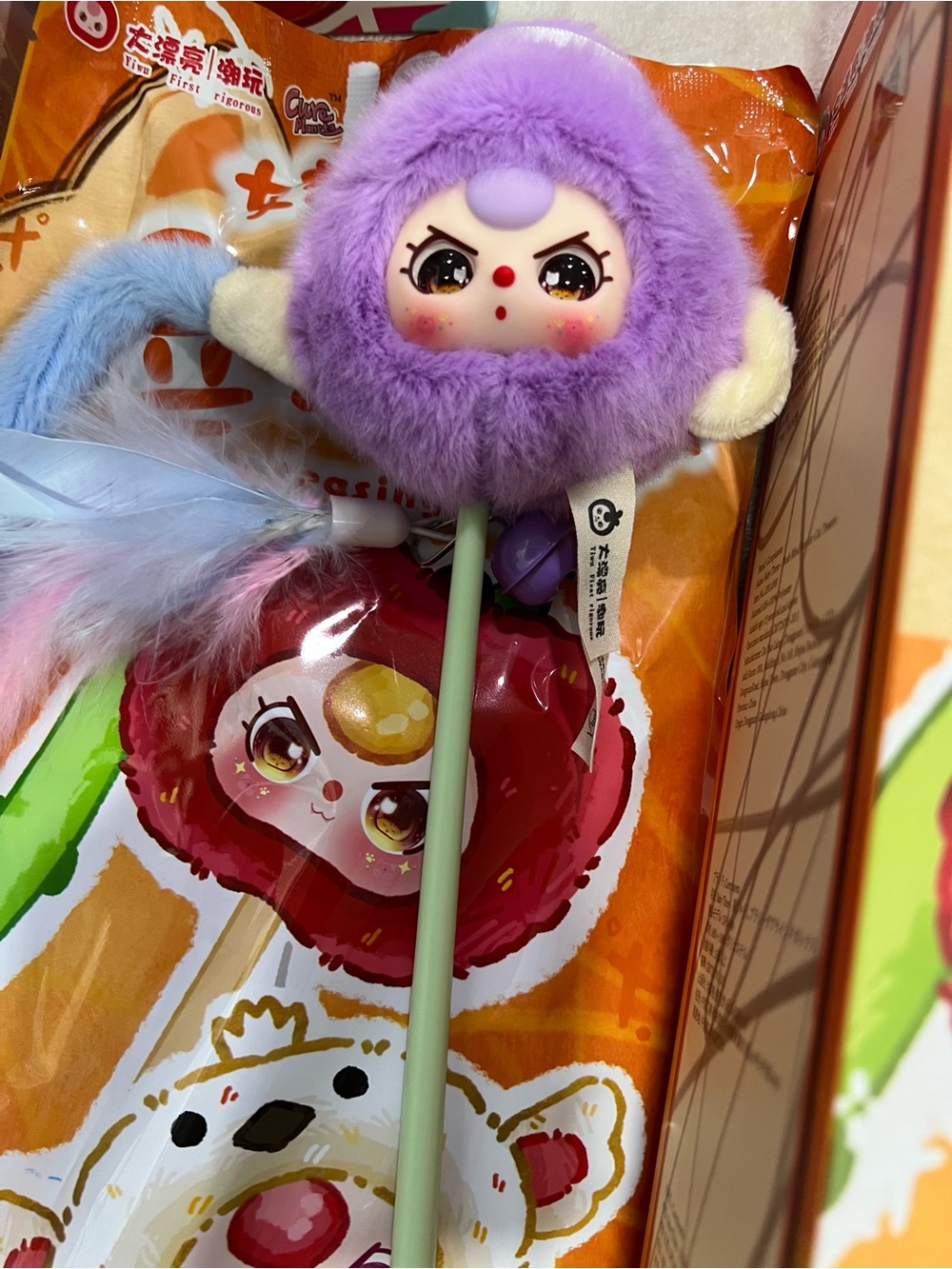 Baby three Cute Red Fuzzy Cat Teasingi Stick Toy